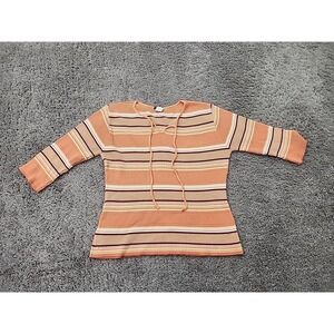Vintage Tangents Knit Top Womens L Striped Tie Front 3/4 Sleeve Y2K Made in USA